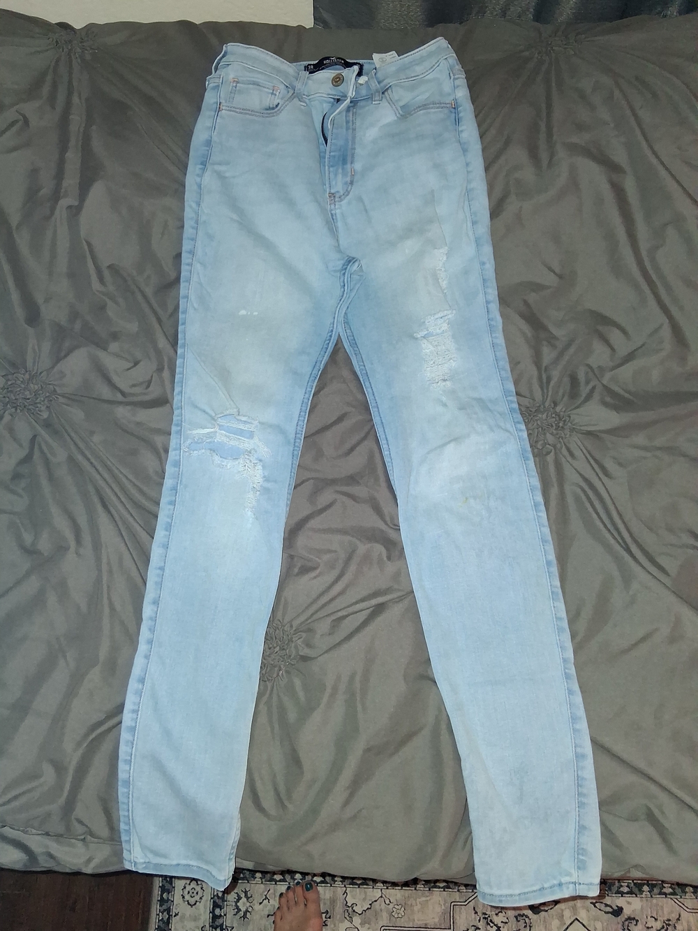 Womens Hollister Ripped Light Blue Skinny Jeans 3R